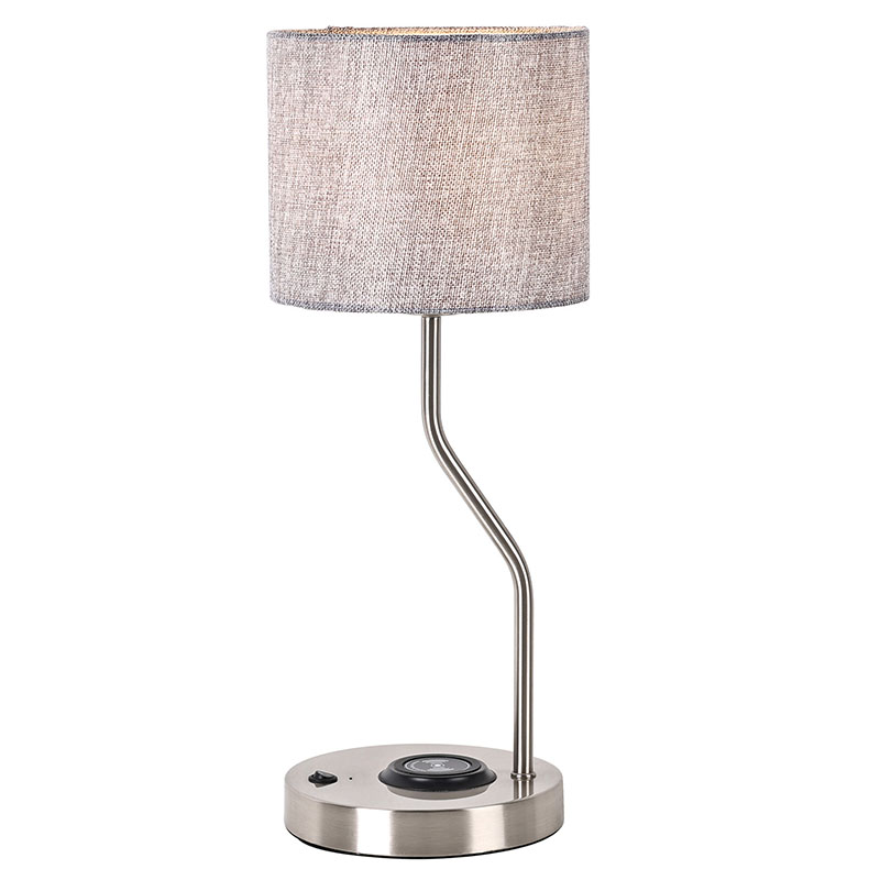 Belaidžio telefono įkroviklio stalinė lempa su medžiaginiu gaubtu